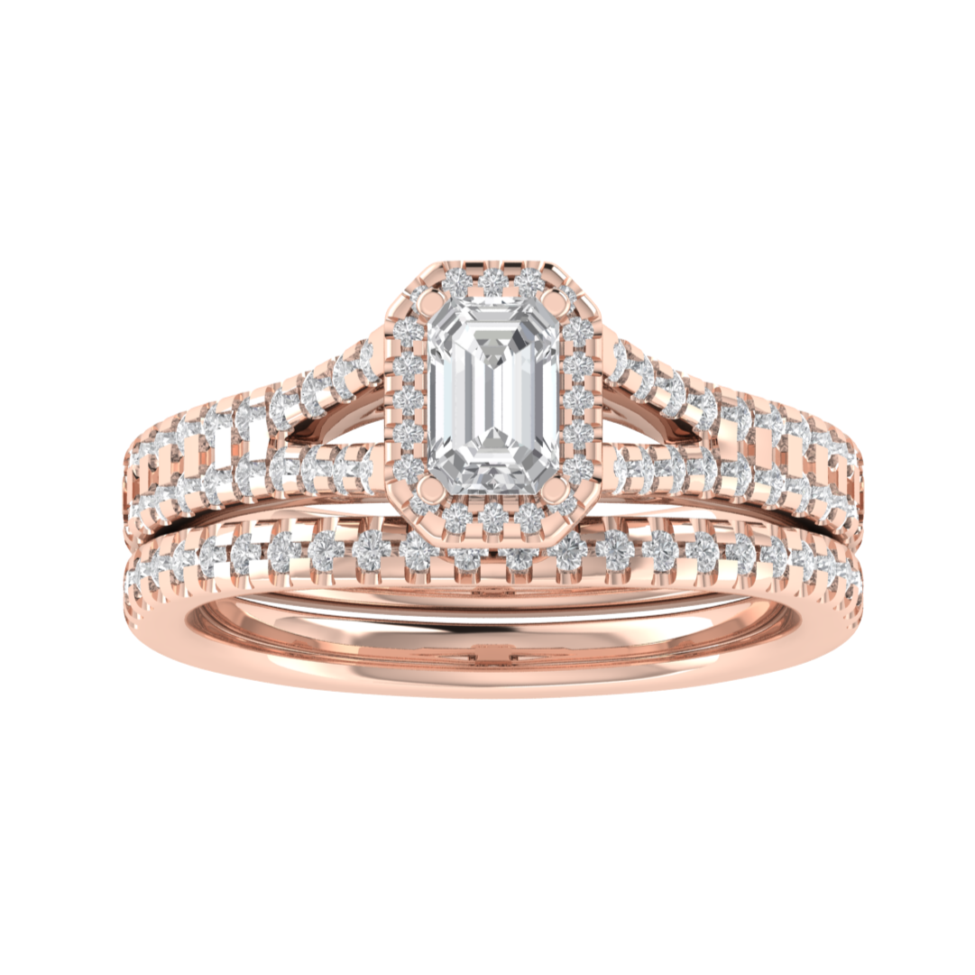 14K White Gold Emerald Cut Moissanite Bridal Ring Set
