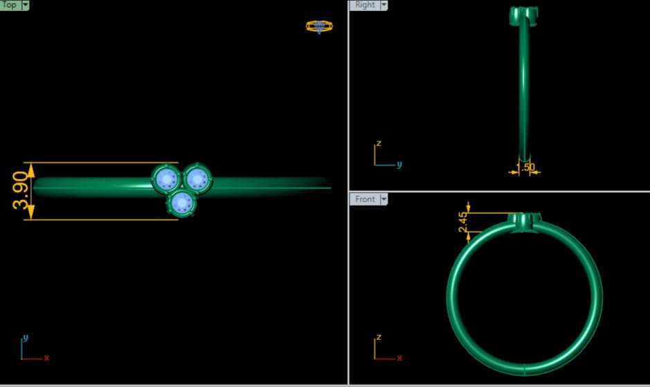 Lab Grown Diamond Three Stone Bezel Set 14K White Gold Wedding Band