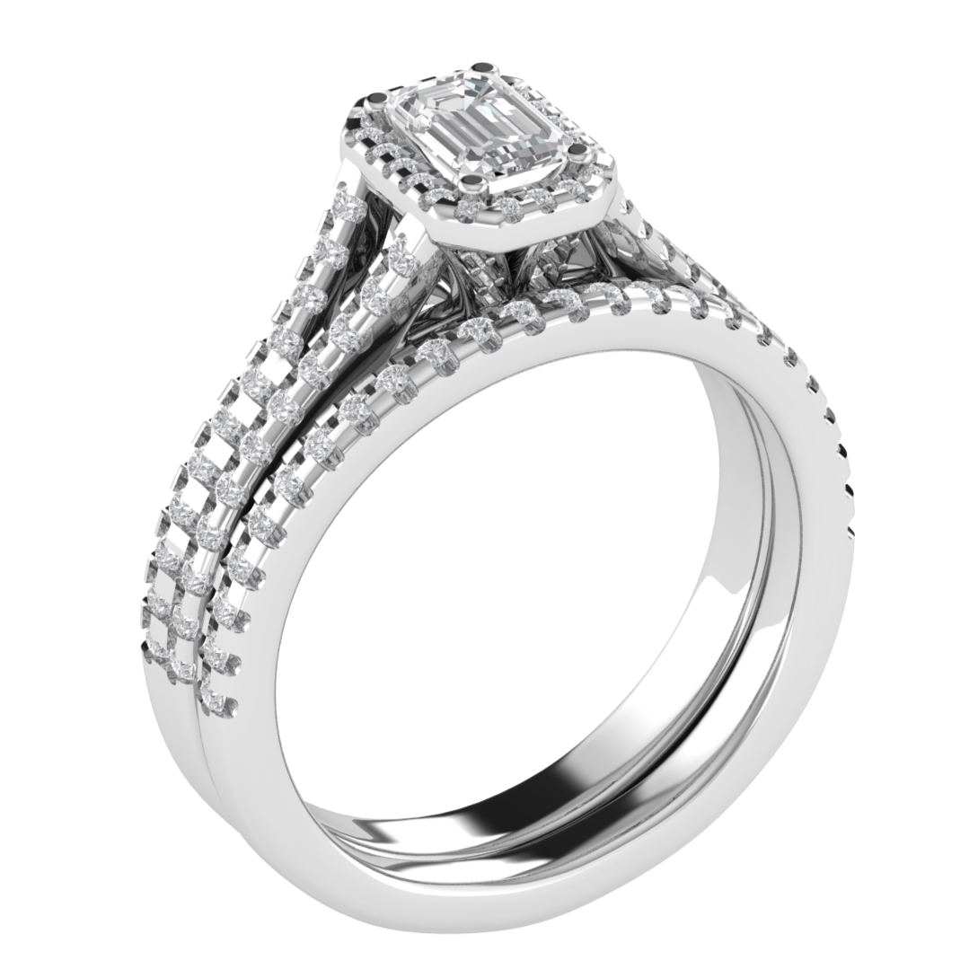 14K White Gold Emerald Cut Moissanite Bridal Ring Set