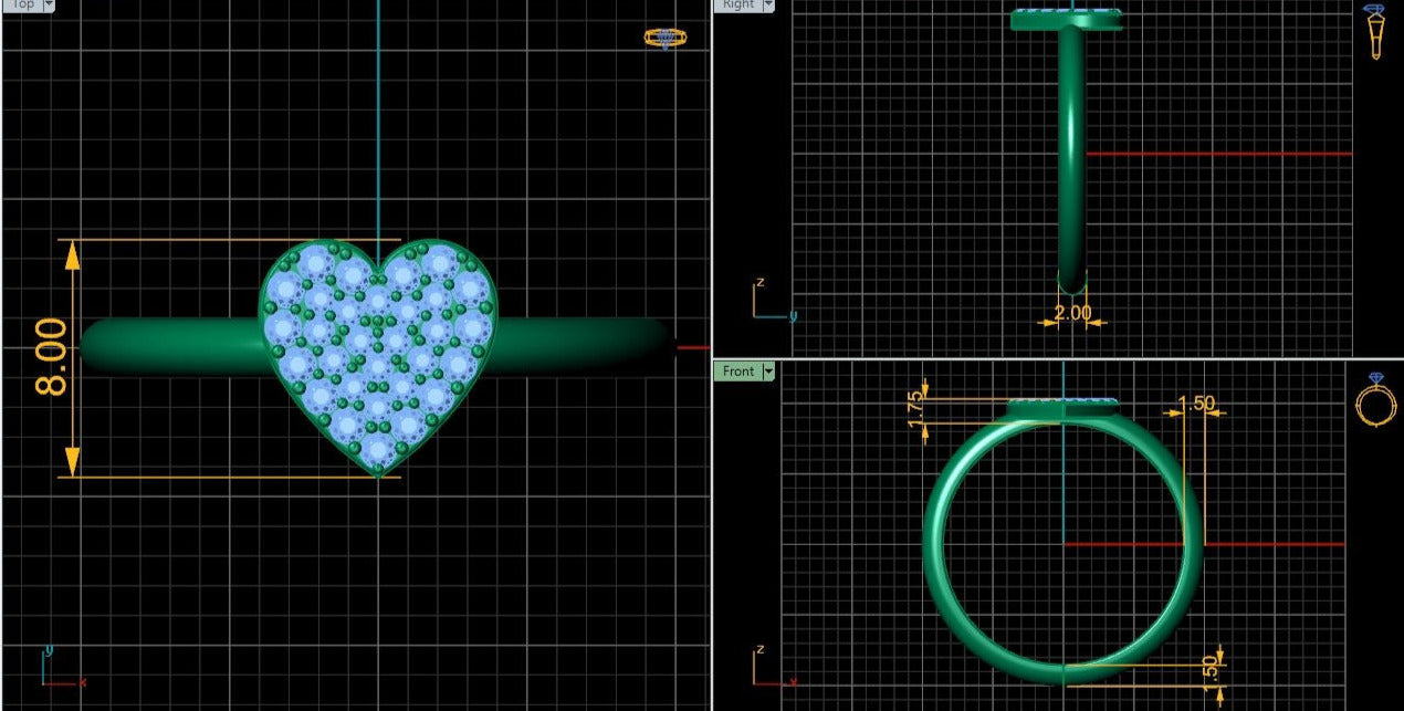 Lab Grown Diamond Cluster Heart Shape Full Eternity 14K White Gold Wedding Ring