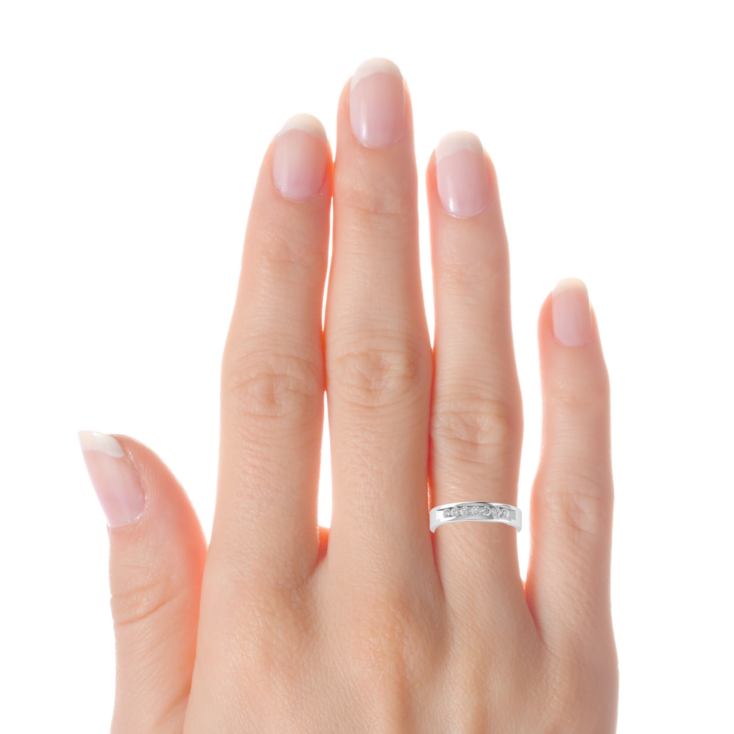 Seven Stone Channel Set Round Cut Moissanite Wedding Band