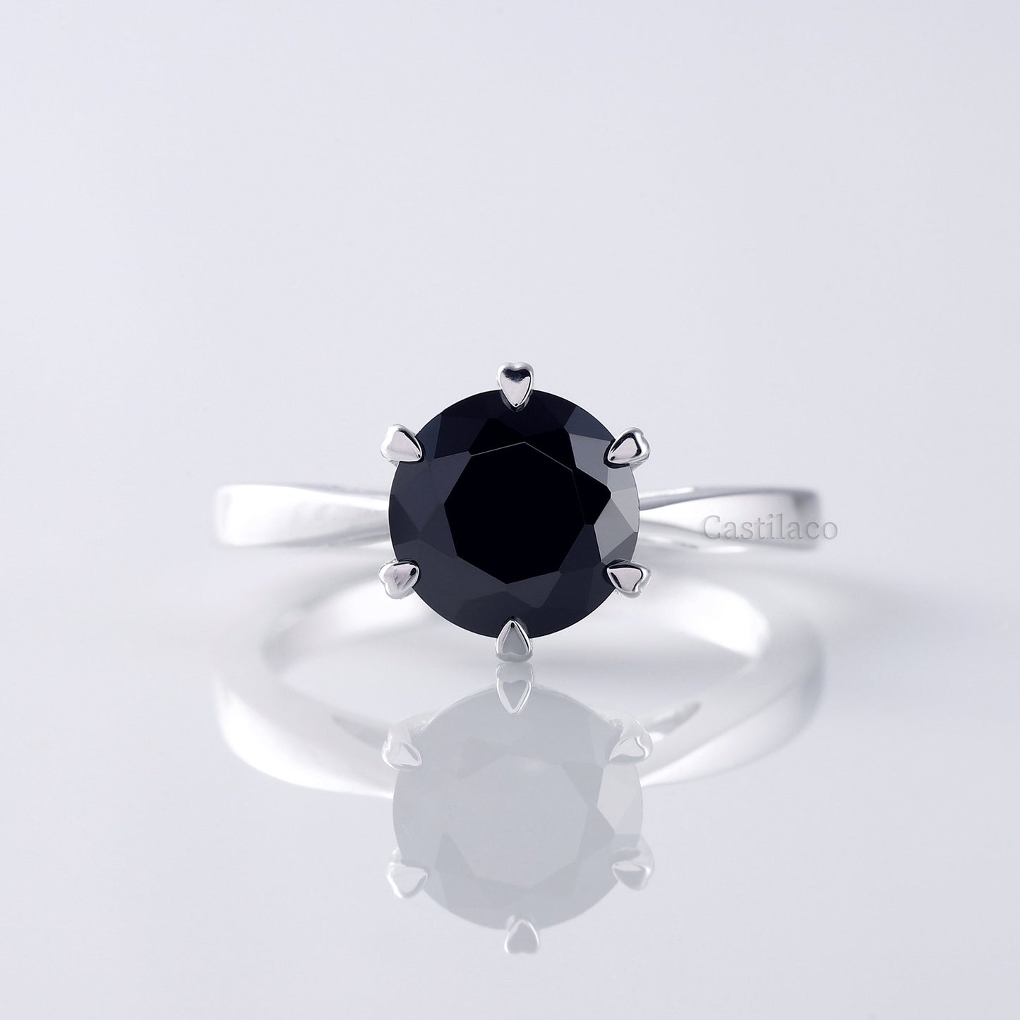 2.00 CT Round Cut Black Moissanite Engagement Ring