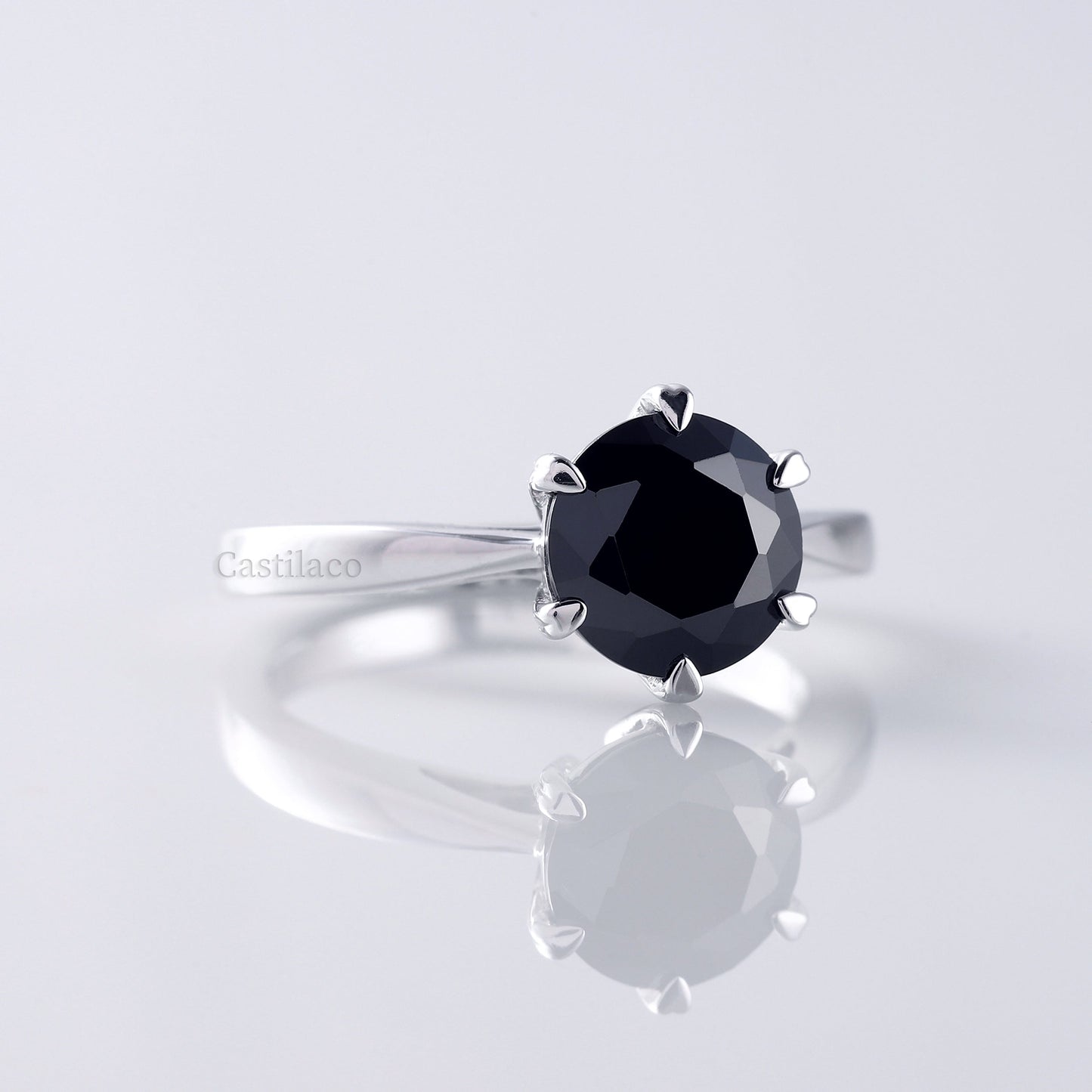 2.00 CT Round Cut Black Moissanite Engagement Ring