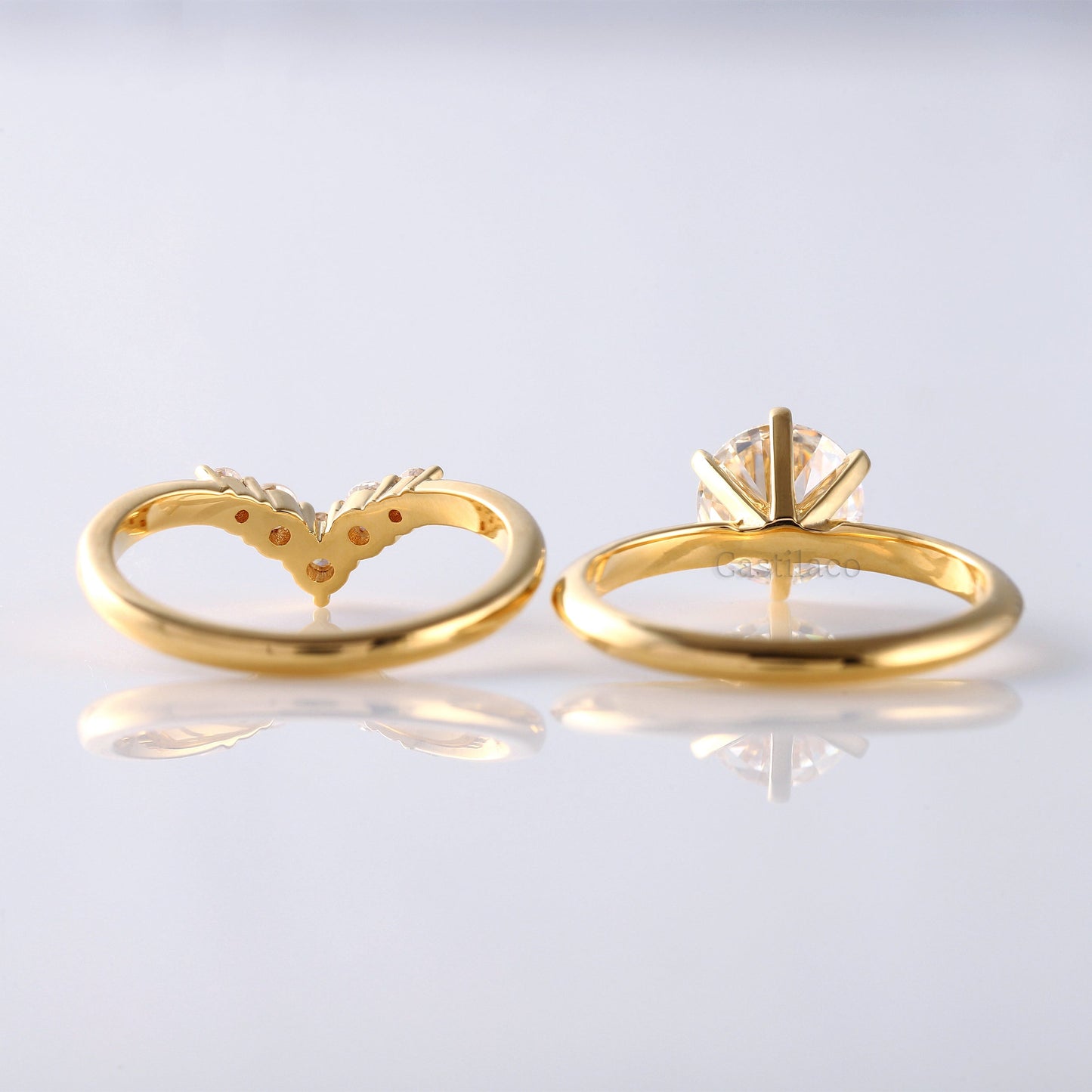 Round Moissanite Solitaire With Curved Matching Bridal Ring Set