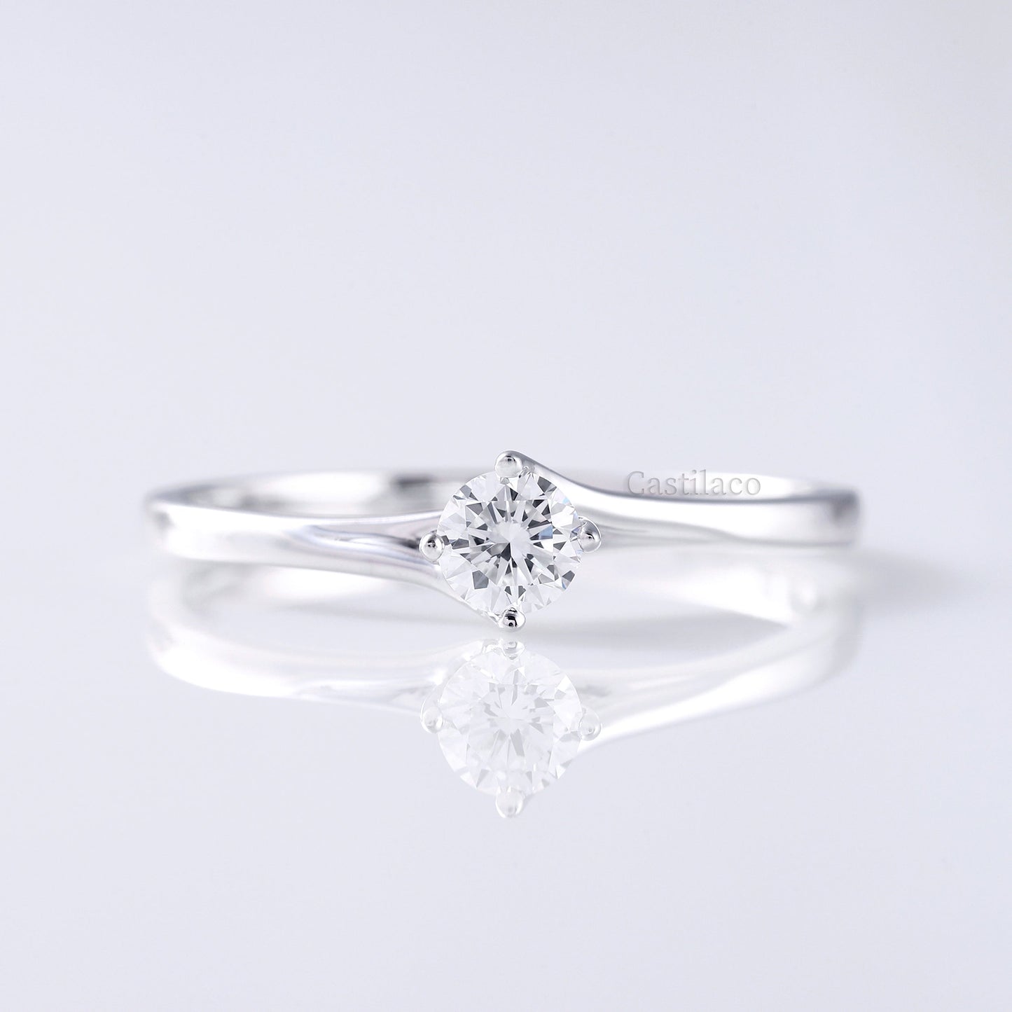 0.65 TCW Round Colorless Moissanite Solitaire 14K White Gold Promise Ring