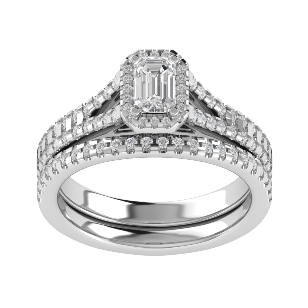 14K White Gold Emerald Cut Moissanite Bridal Ring Set
