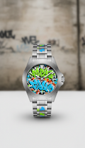 Graffiti lime stainless steel watch