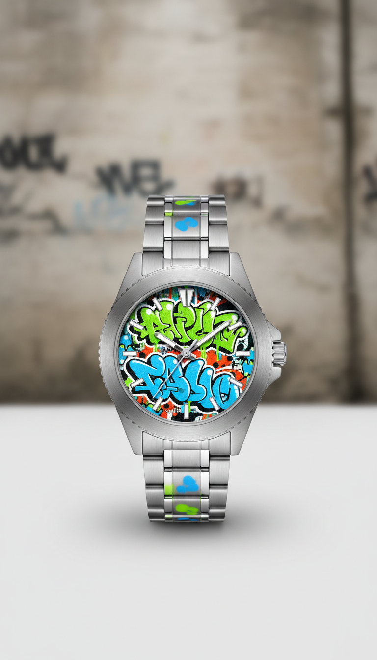 Graffiti lime stainless steel watch