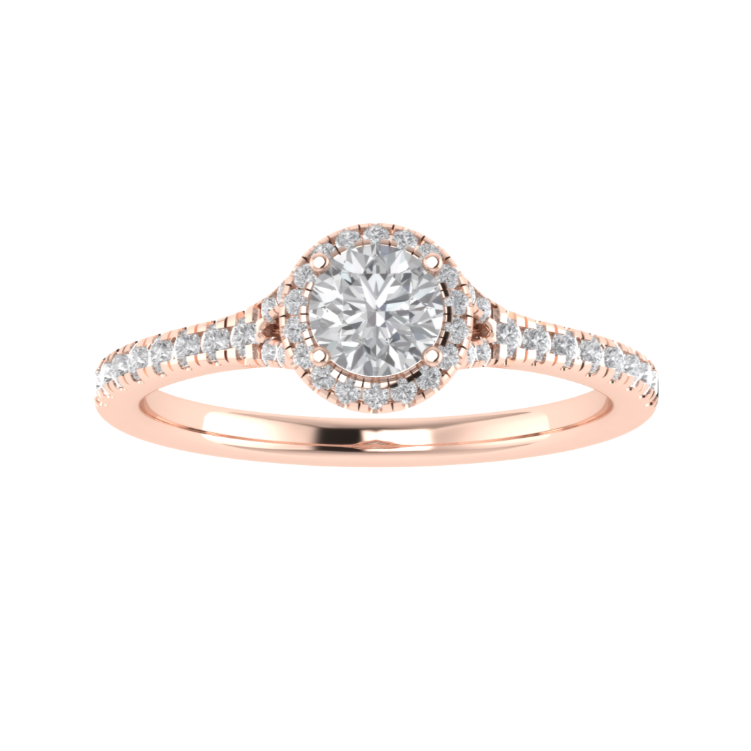 Halo Split Shank Round Cut Moissanite Engagement Ring