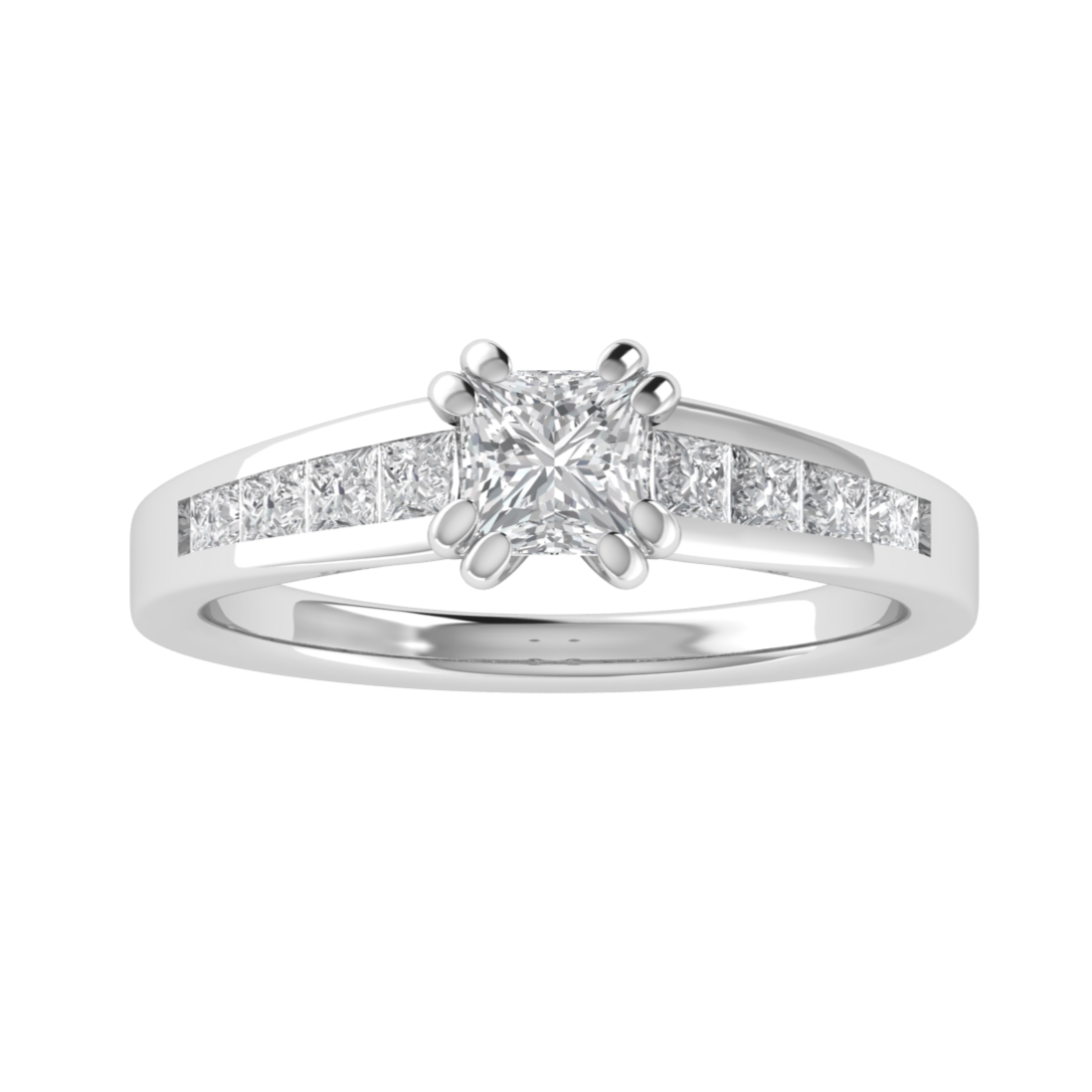 Princess Colorless Moissanite Diamond Engagement 14K White Gold Ring