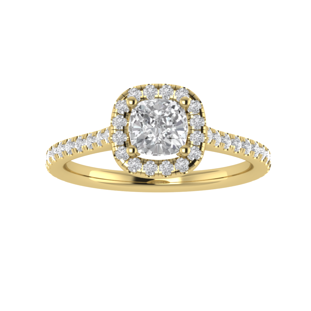 Halo Solitaire With Accent Cushion Cut Moissanite Engagement Ring