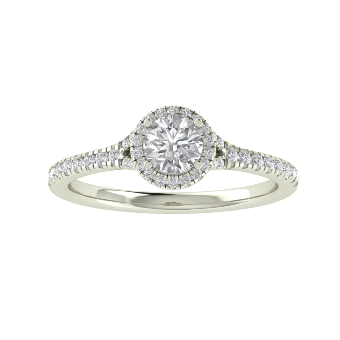 Halo Split Shank Round Cut Moissanite Engagement Ring
