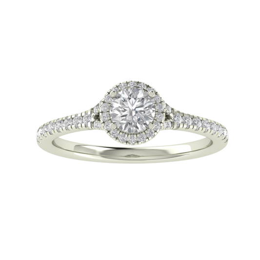 Halo Split Shank Round Cut Moissanite Engagement Ring