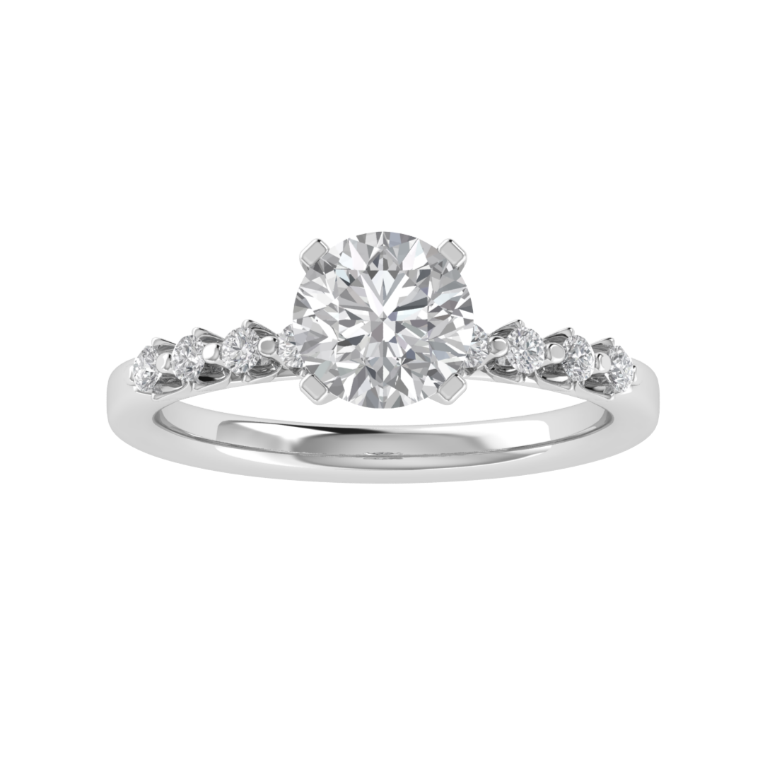 Solitaire With Accent Round Cut Moissanite Engagement Ring