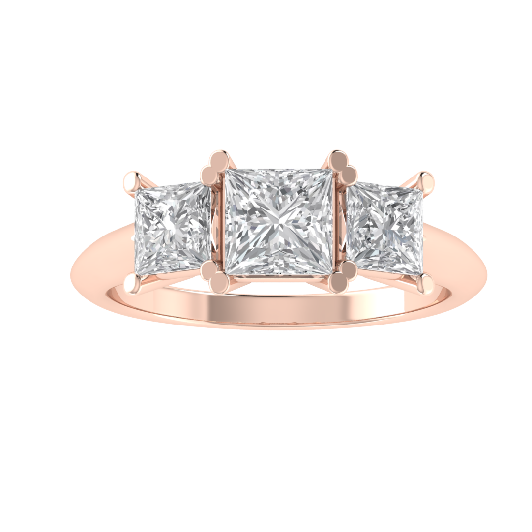 Three Stone Princess Cut Moissanite Engagement Ring