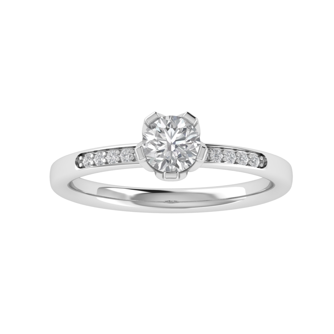Solitaire With Accent Round Cut Moissanite Engagement Ring