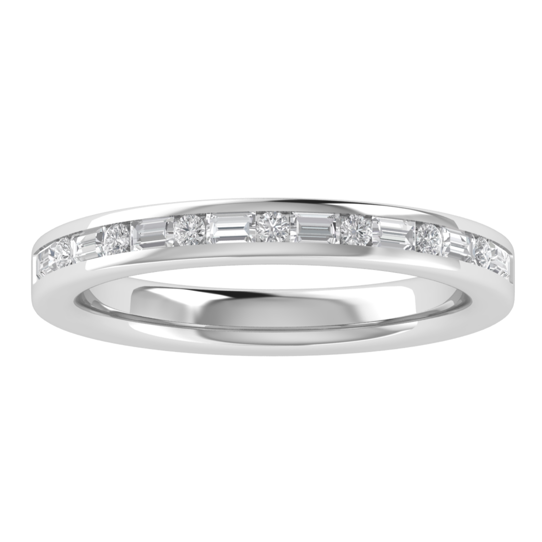 Round & Baguette Cut Moissanite Stackable Wedding Band