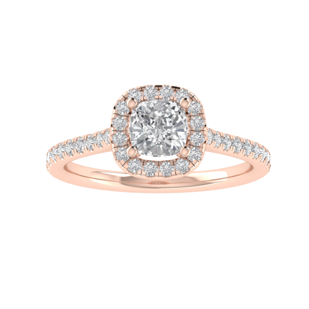 Halo Solitaire With Accent Cushion Cut Moissanite Engagement Ring