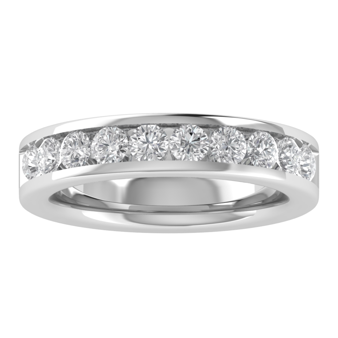 Round Cut Lab Grown Diamond Channel Set 14K Gold Band