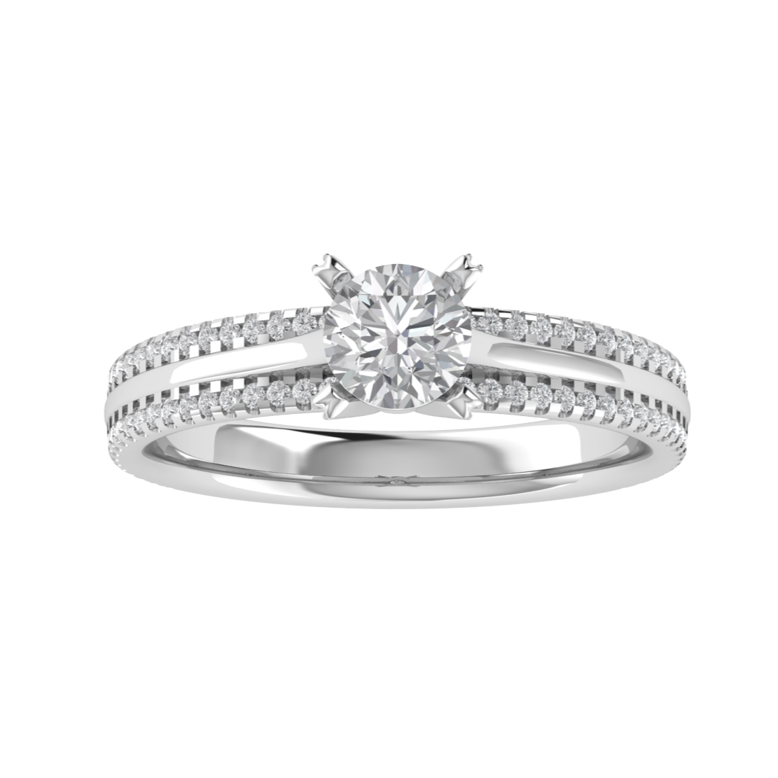 Solitaire With Accent Round Cut Moissanite Engagement Ring