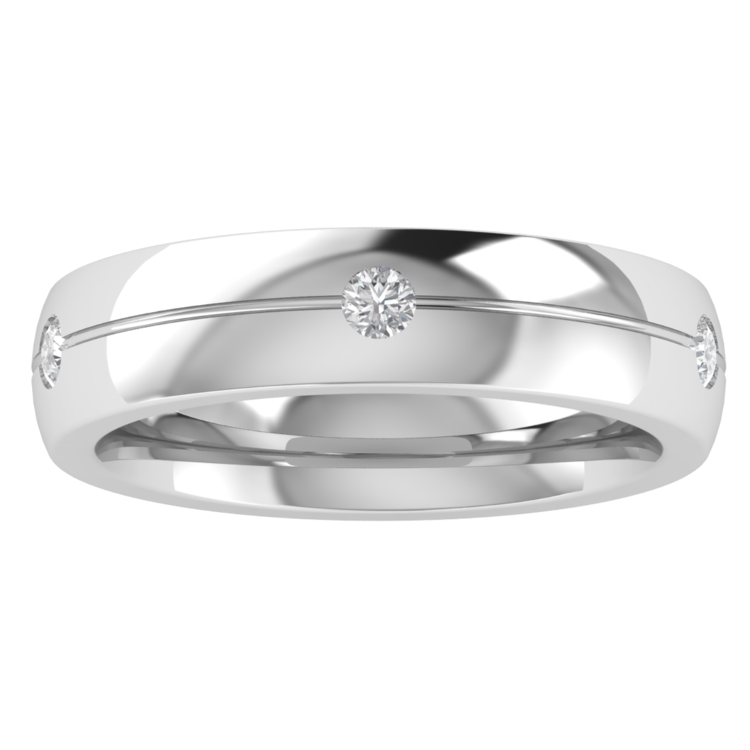 Three Stone Flush Setting Round Cut Moissanite Men's Band