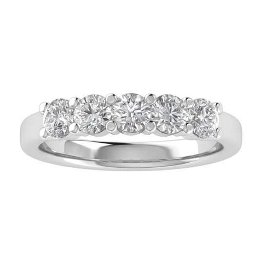 Round Five Stone Half Eternity Moissanite Wedding Ring