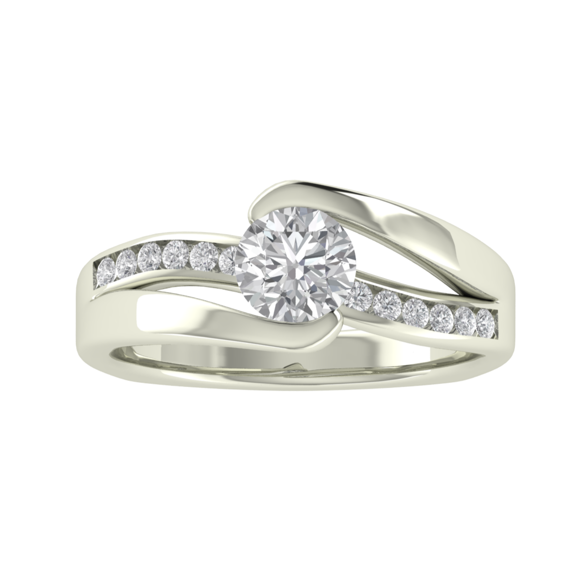 Swirl Channel Set Round Cut Moissanite Engagement Ring