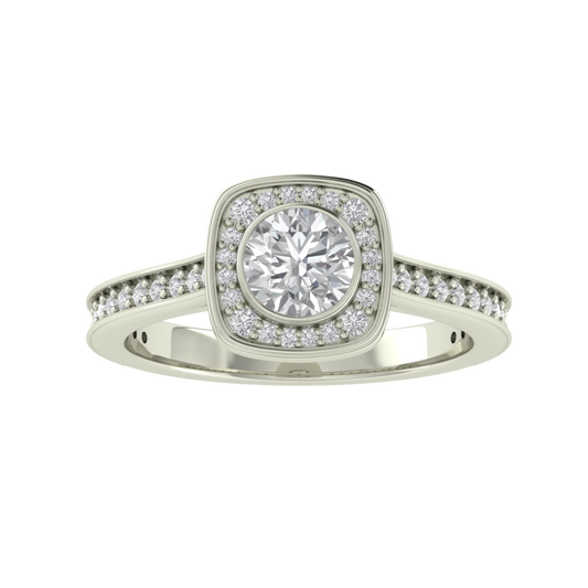 Bezel Set Halo Round Cut Moissanite Engagement Ring