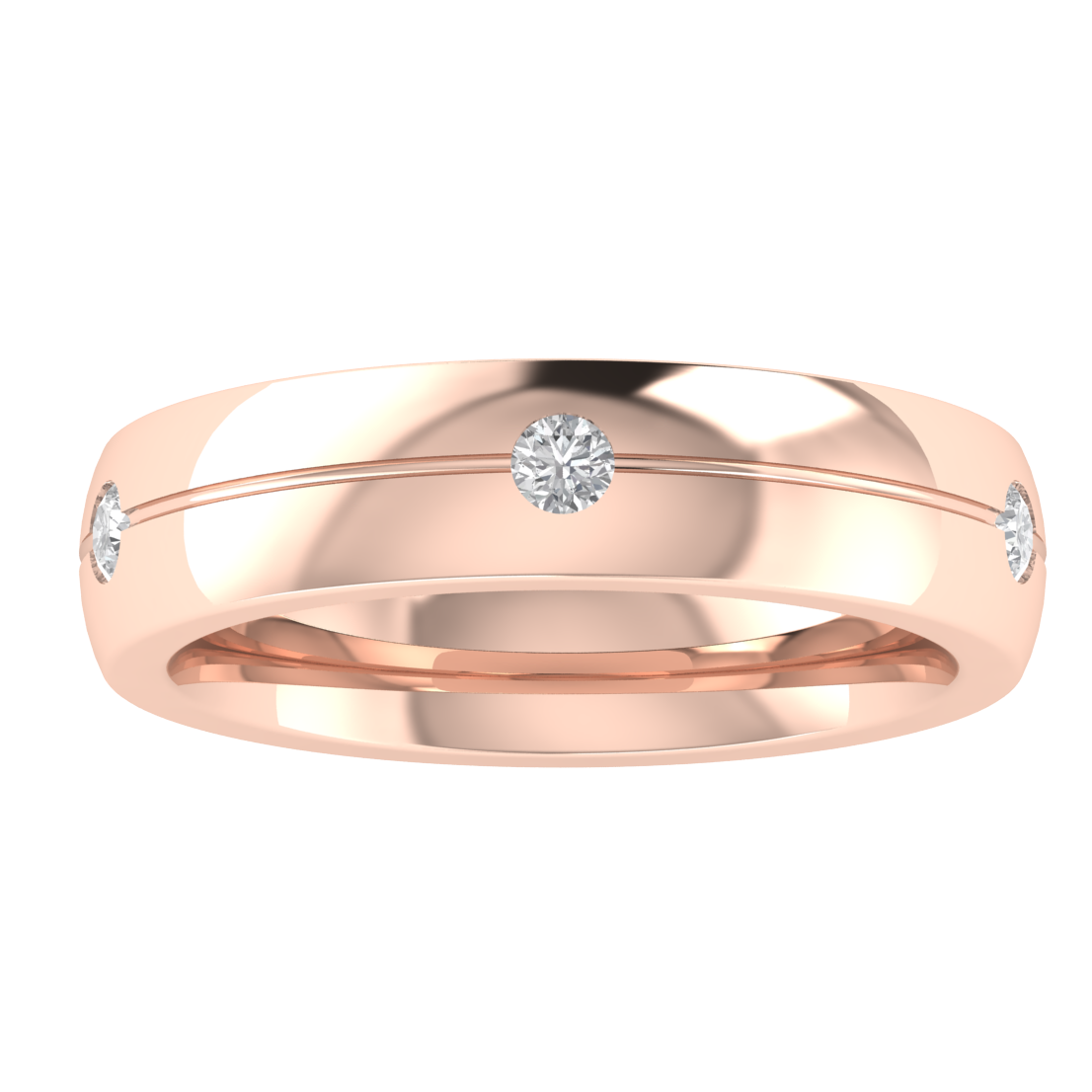 Three Stone Flush Setting Round Cut Moissanite Men's Band