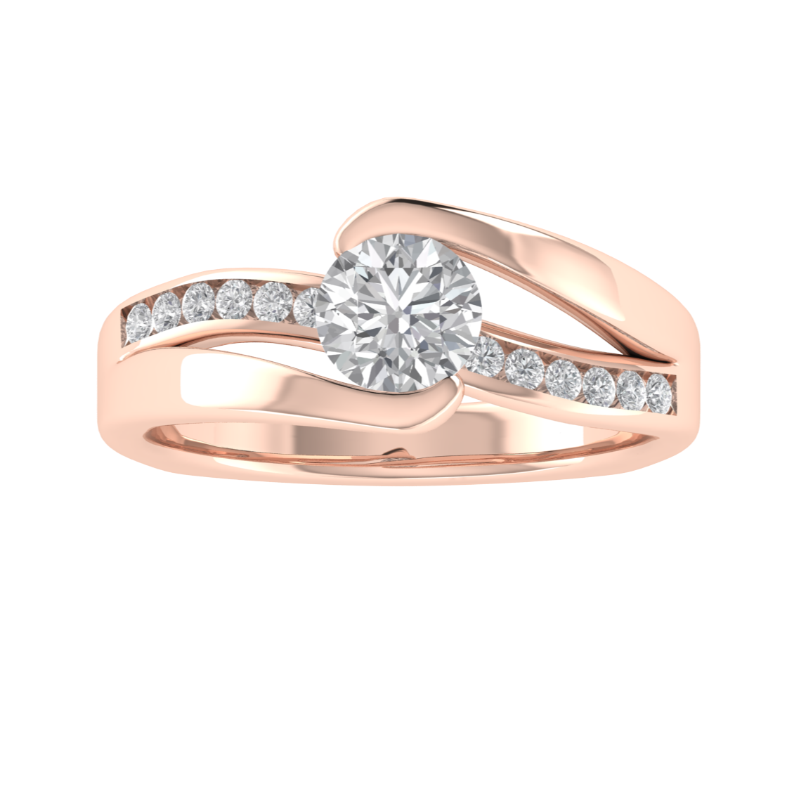 Swirl Channel Set Round Cut Moissanite Engagement Ring
