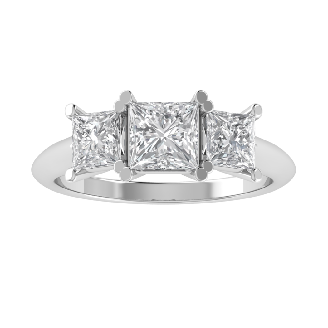 Three Stone Princess Cut Moissanite Engagement Ring