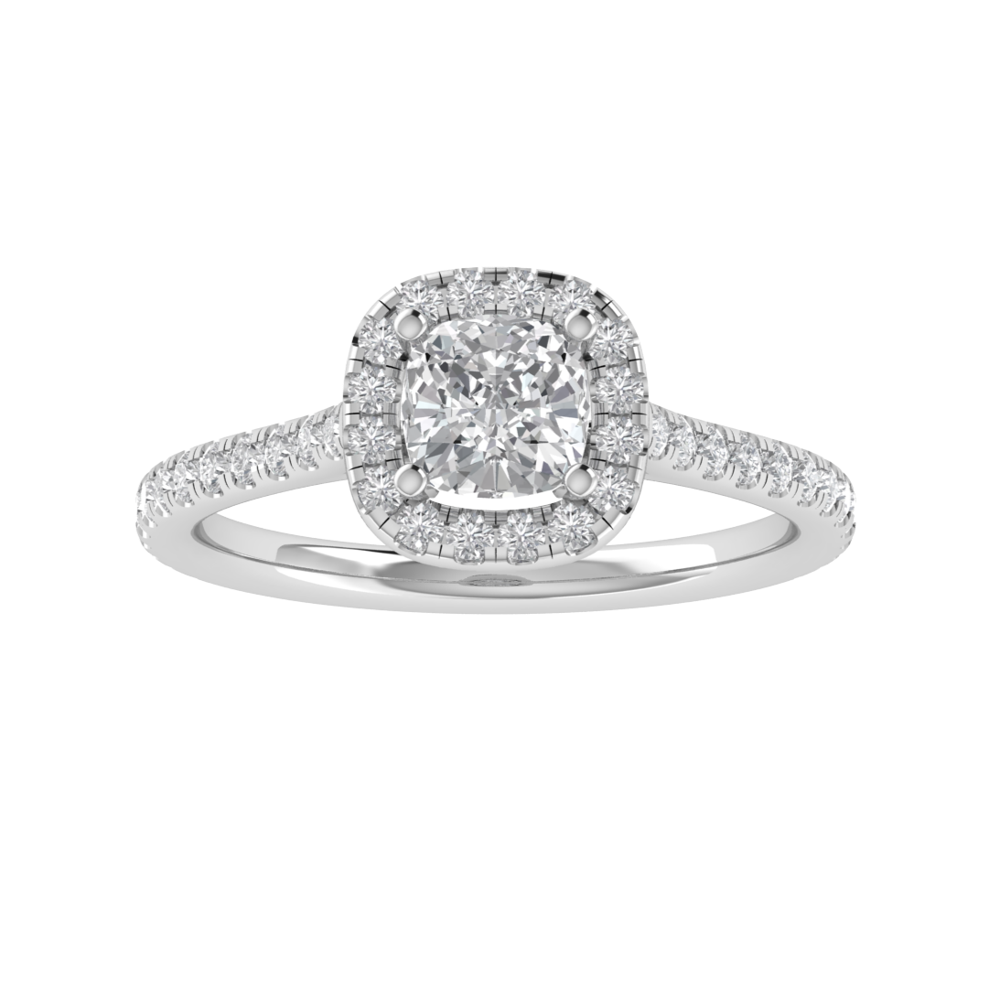 Halo Solitaire With Accent Cushion Cut Moissanite Engagement Ring