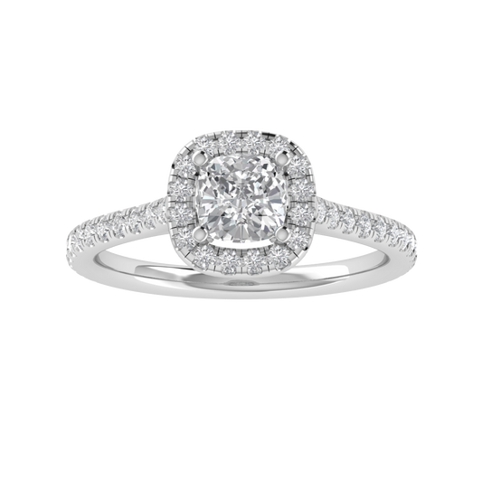 Halo Solitaire With Accent Cushion Cut Moissanite Engagement Ring