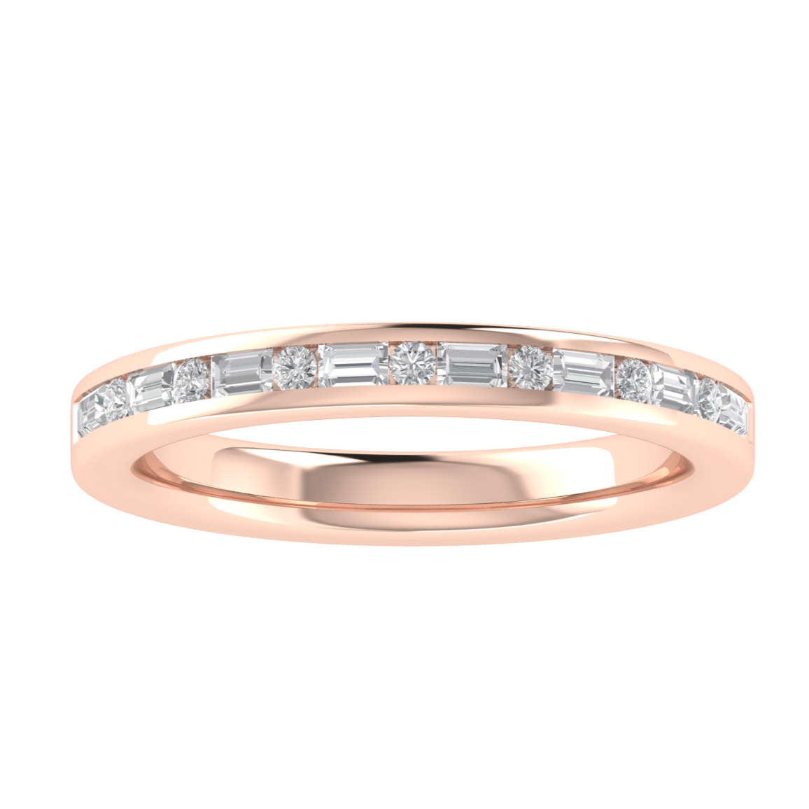 Round & Baguette Cut Moissanite Stackable Wedding Band