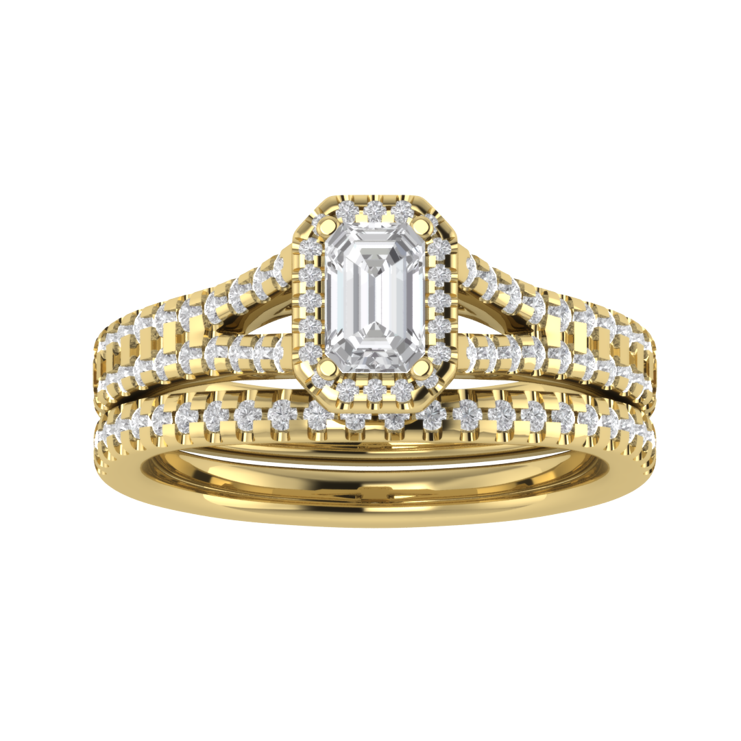 14K White Gold Emerald Cut Moissanite Bridal Ring Set