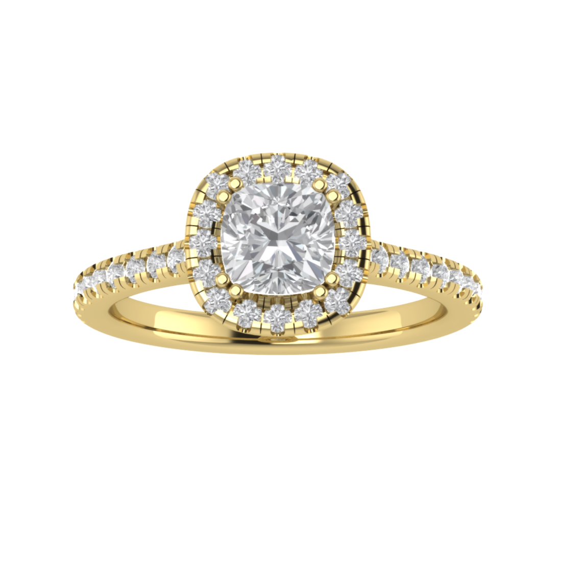 Halo Solitaire With Accent Cushion Cut Moissanite Engagement Ring