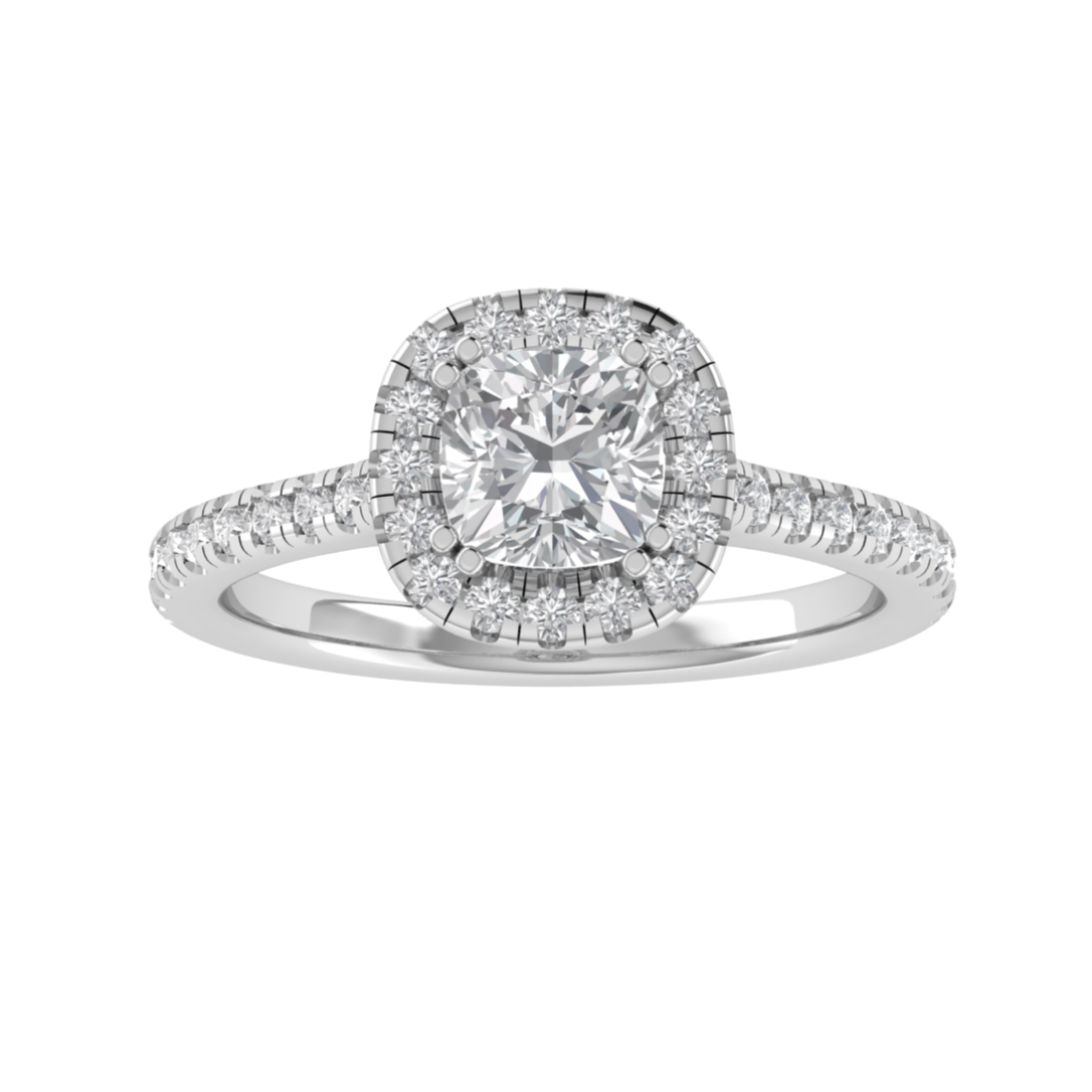 Halo Solitaire With Accent Cushion Cut Moissanite Engagement Ring