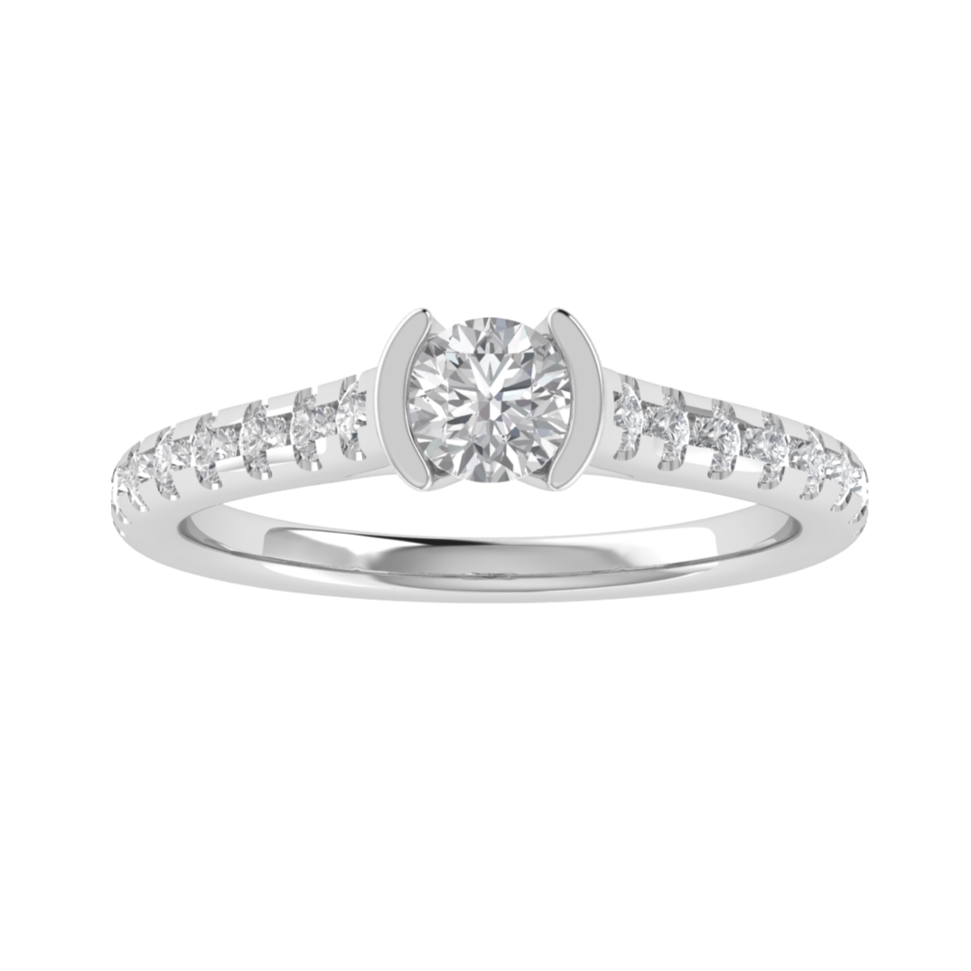 Half Bezel Set Solitaire With Accent Moissanite Engagement Ring
