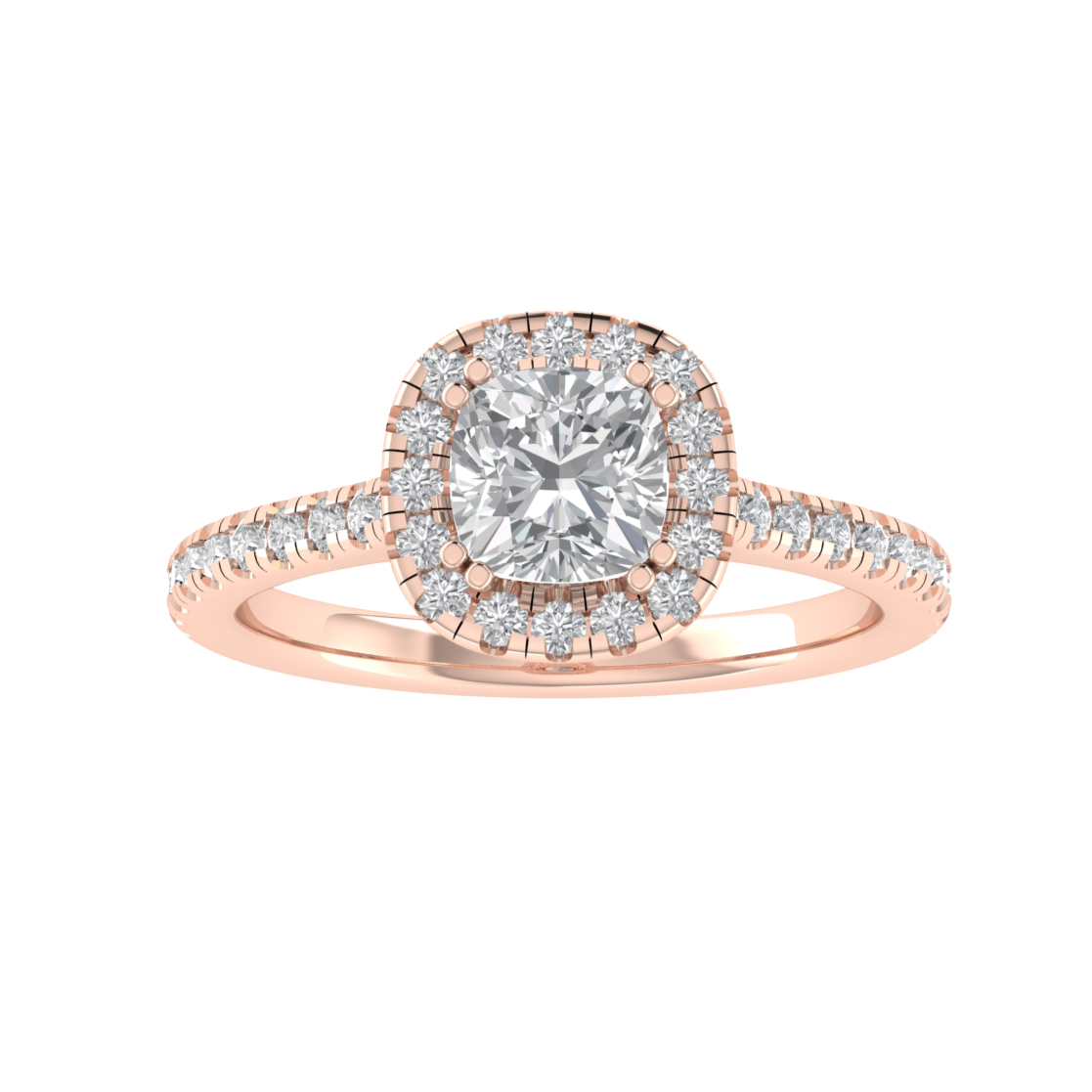 Halo Solitaire With Accent Cushion Cut Moissanite Engagement Ring