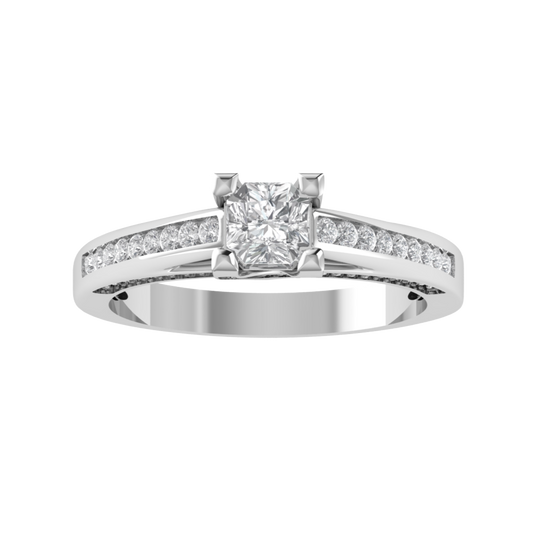 Channel Set Solitaire With Accent Moissanite Engagement Ring