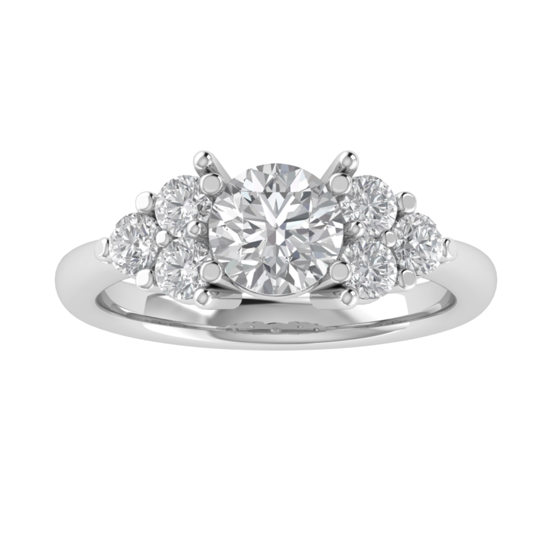 Seven Stone Cluster Round Cut Moissanite Engagement Ring