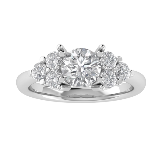 Seven Stone Cluster Round Cut Moissanite Engagement Ring
