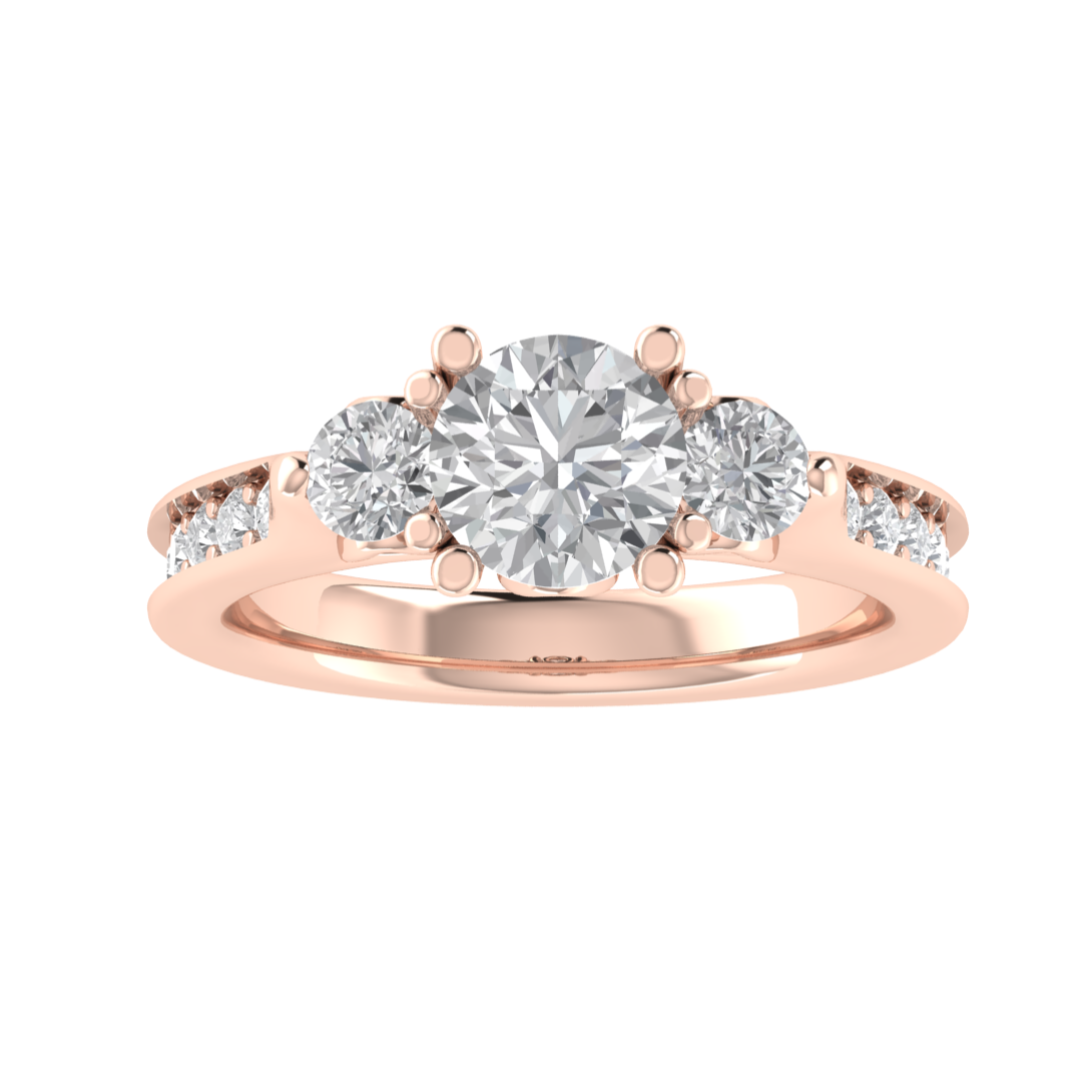 Three Stone Solitaire With Accent Moissanite Engagement Ring