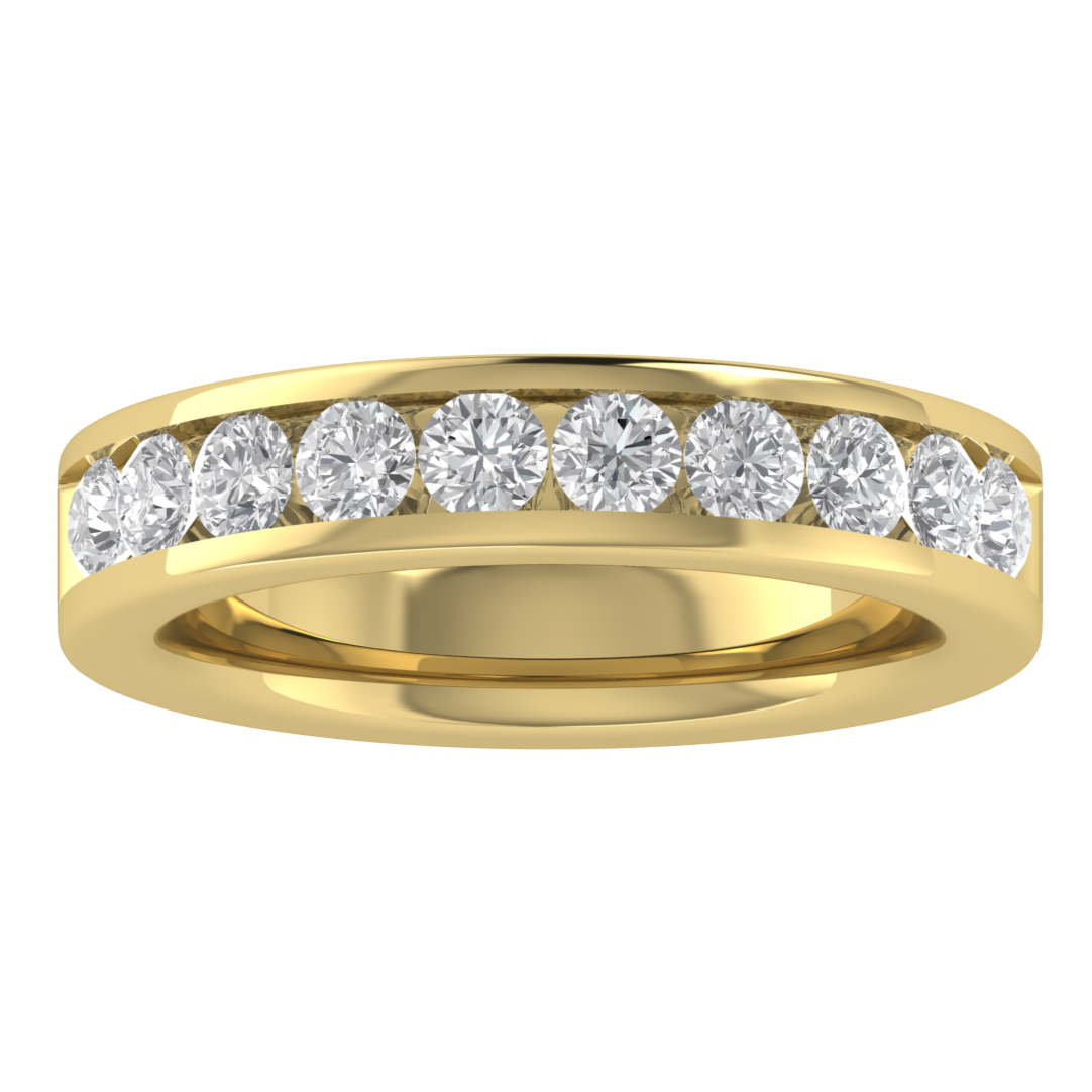 Round Cut Lab Grown Diamond Channel Set 14K Gold Band