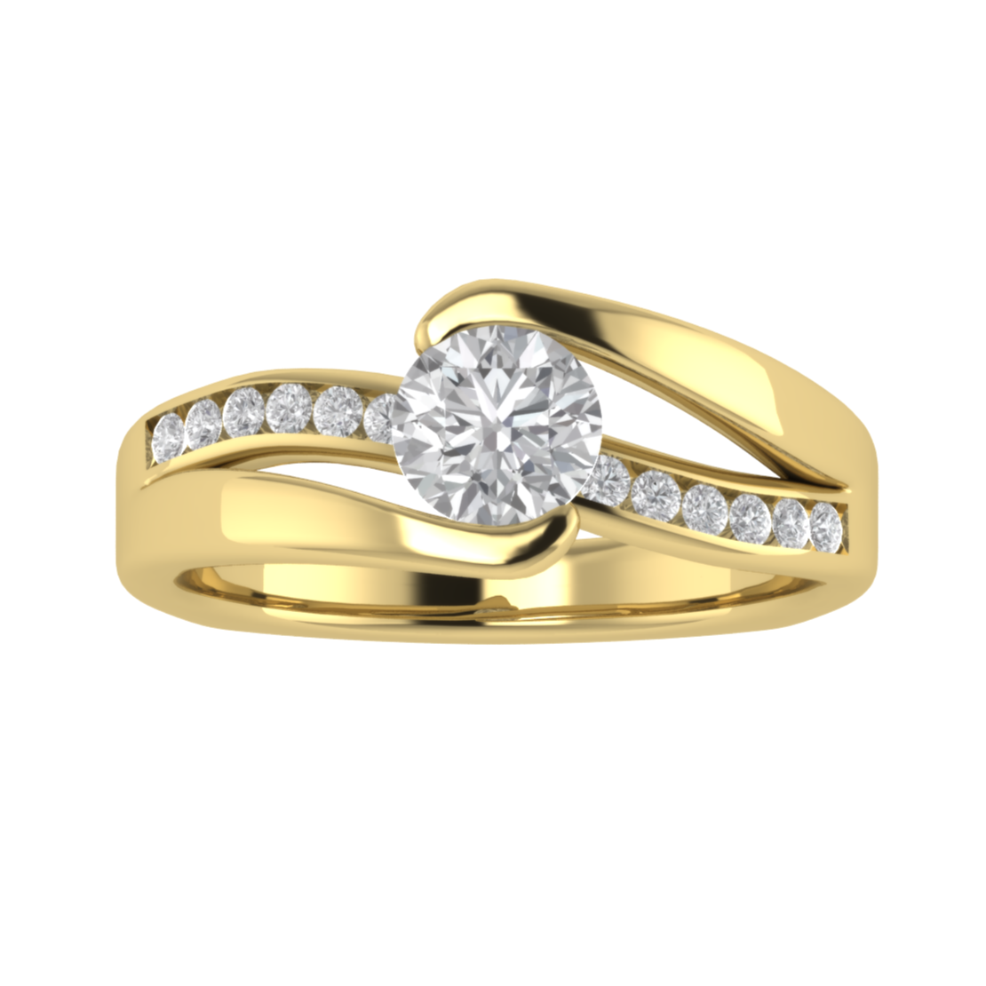 Swirl Channel Set Round Cut Moissanite Engagement Ring