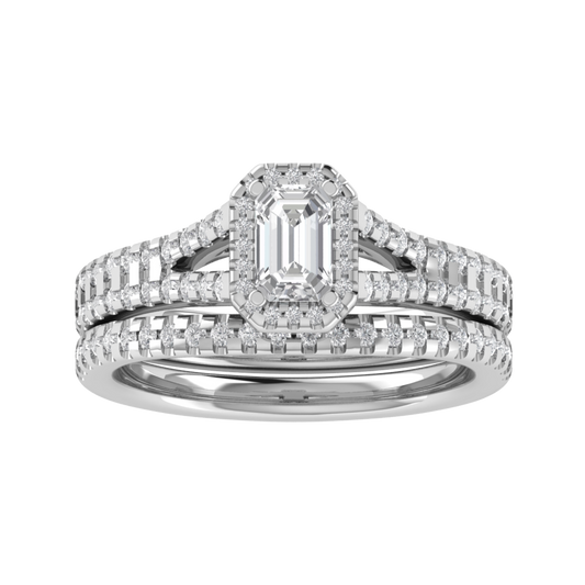 14K White Gold Emerald Cut Moissanite Bridal Ring Set