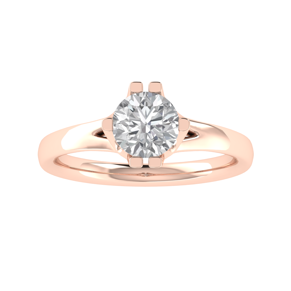 Solitaire Split Shank Round Cut Moissanite Engagement Ring