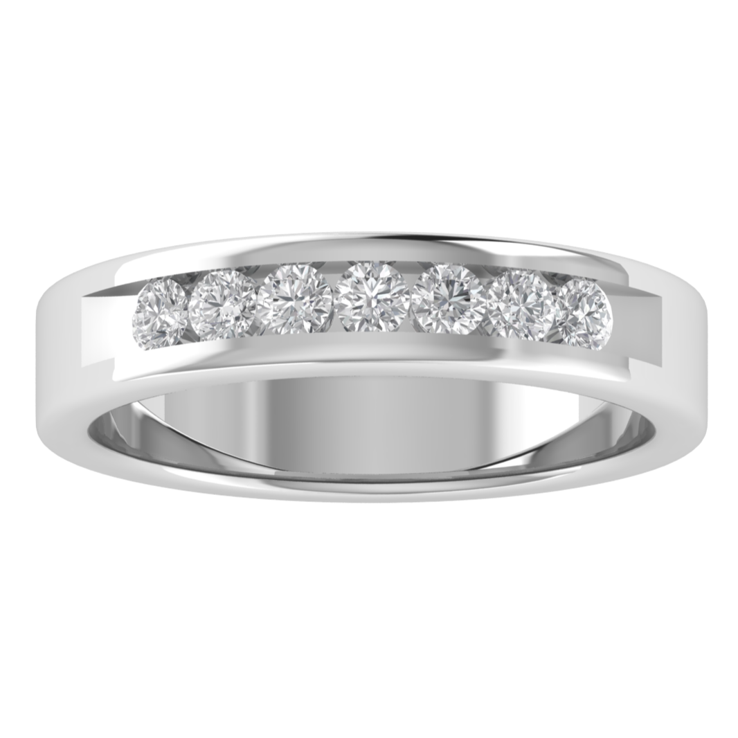 Seven Stone Channel Set Round Cut Moissanite Wedding Band