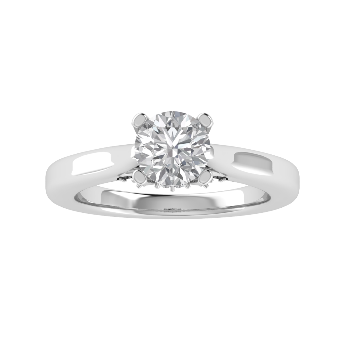 Solitaire Hidden Halo Round Cut Moissanite Engagement Ring
