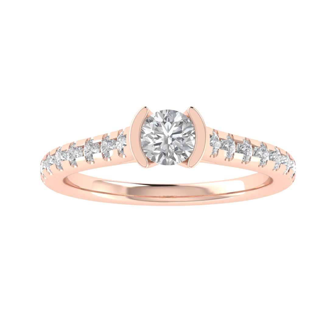 Half Bezel Set Solitaire With Accent Moissanite Engagement Ring